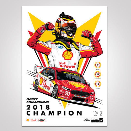 Shell V-Power Racing Team 'Scott McLaughlin 2018 Champion' Illustrated Print - Standard Edition