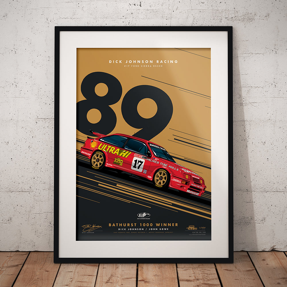 Dick Johnson Racing Ford Sierra RS500 1989 Bathurst 1000 Winner - Metallic Gold Limited Edition Signed Print