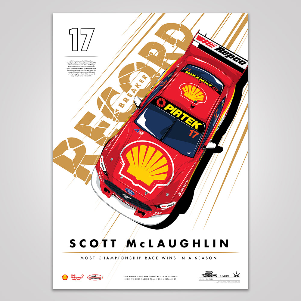 Record Breaker: Scott McLaughlin Most Championship Race Wins In A Season Print - Metallic Gold Limited Edition