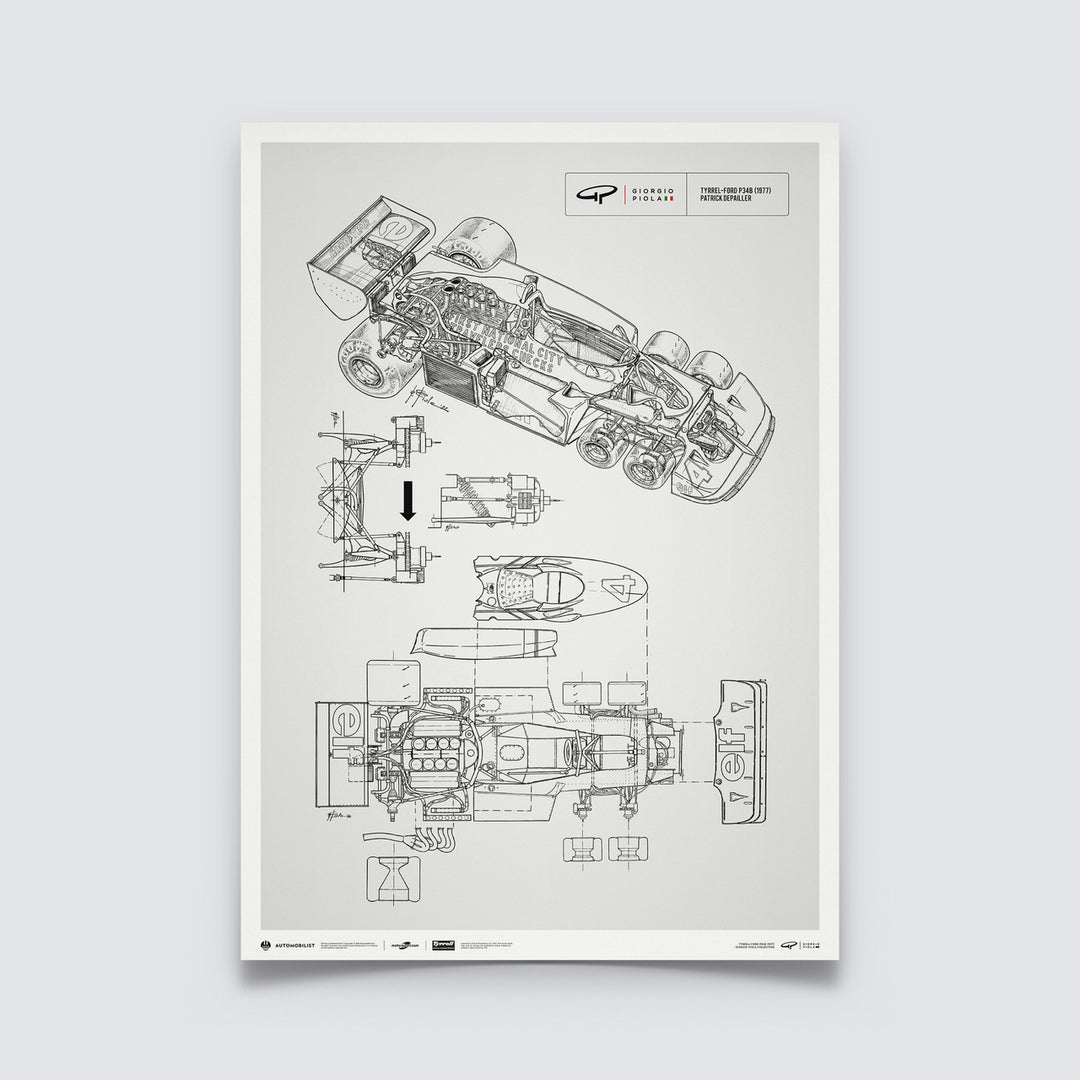 Giorgio Piola Technical Drawing - Tyrrell P34B - 1977 - Unlimited Poster